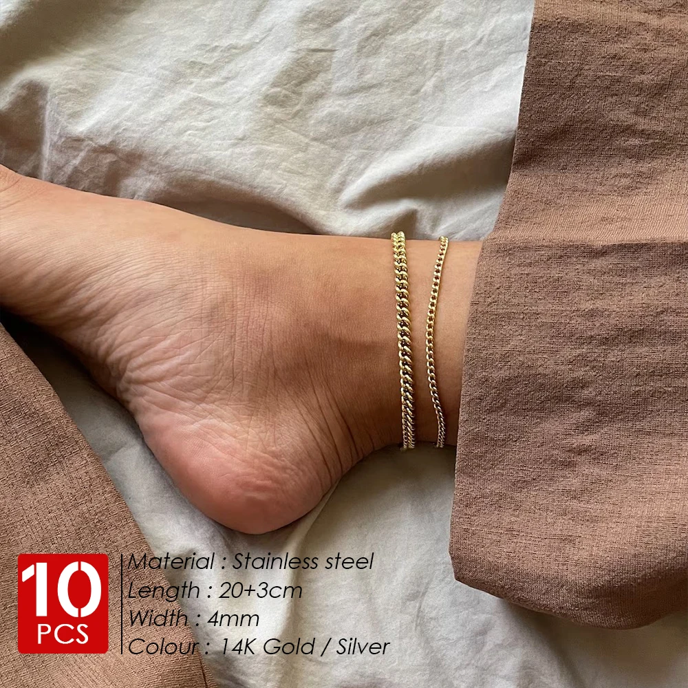 Браслеты на лодыжку женские и мужские из нержавеющей стали 4 мм