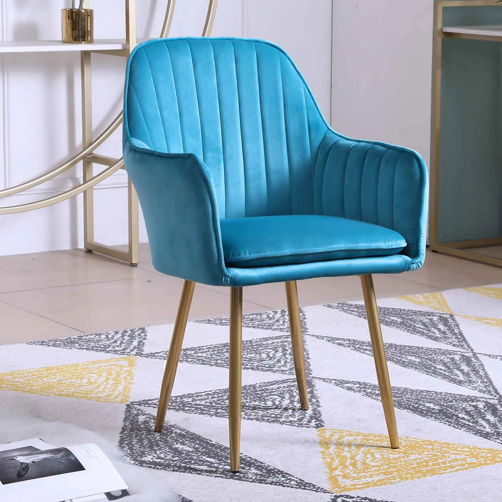 Dining Side Chairs Velvet Upholstered Armchair Blue/pink[us-
