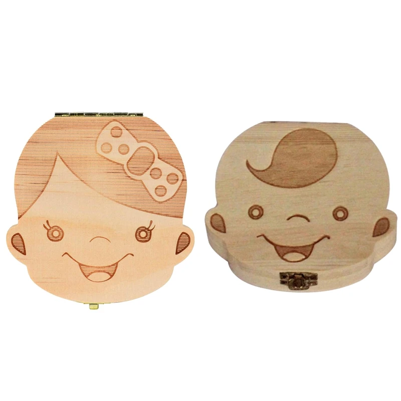 

Wooden English Text Baby Tooth Storage Box Keepsake Box Milk Teeth Memory Organizer Holder for Children Kids Gifts