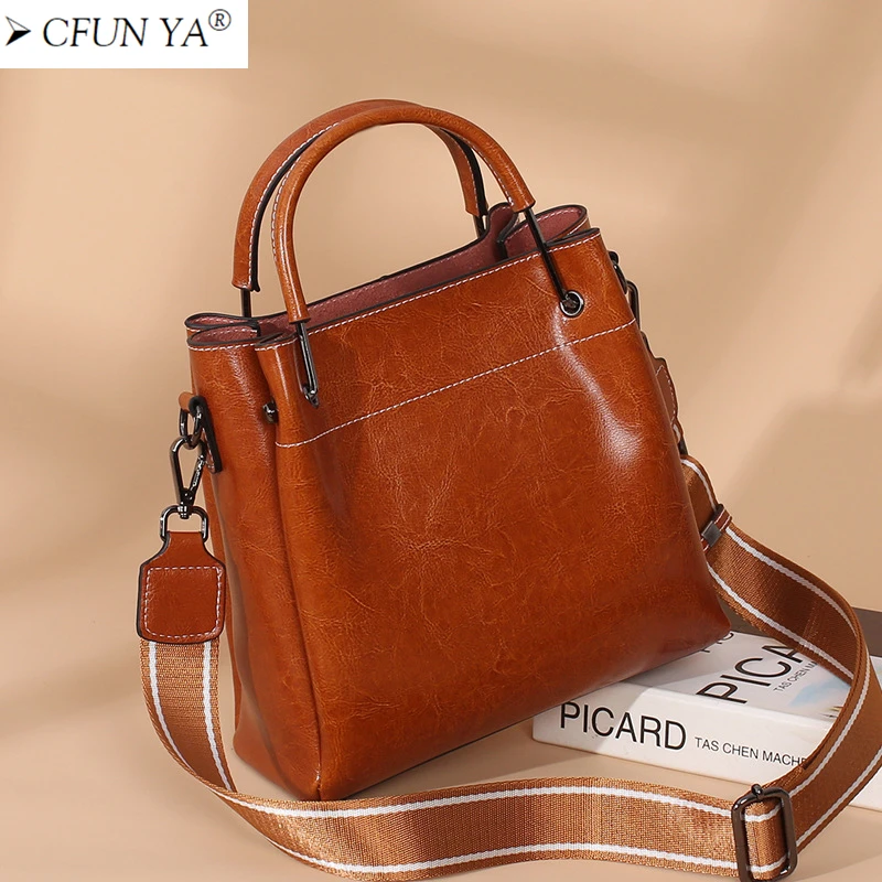 CFUN YA Luxury Square Bag For Women Genuine Leather Ladies Travel Handbag Causal Shoulder Crossbody Bags Messenger Pack Totes