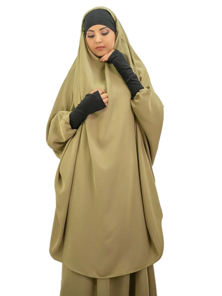 Eid Muslim Women Hijab Long Khimar Prayer Garment Djellaba 2 Piece Jilbab Set Abaya Ramadan Gown Dubai Arab Niqab Burka Jubah