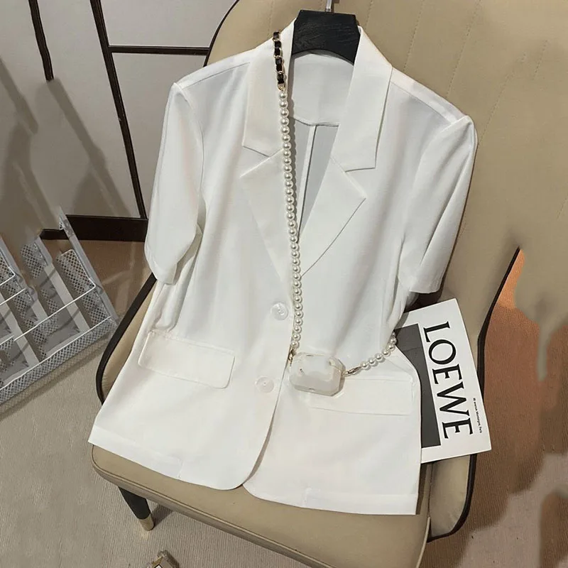 2023 New Women's Blazer Summer Sunscreen Jacket White Suit Jackets Women Fashion Thin Short Sleeve Blazer Jacket Women Tops RE89