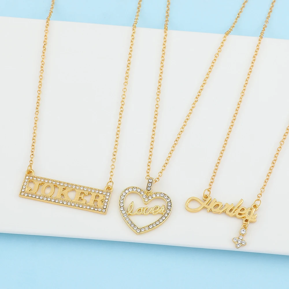 

Fashion Alphabet Necklace Gold Colour Heart-shaped Crystal Pendant Necklace for Couples Charms Jewelry Accessories Gift