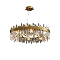 art deco round silver gold crystal dimmable led chandelier lighting hanging lamps lustre suspension luminaire lampen for foyer