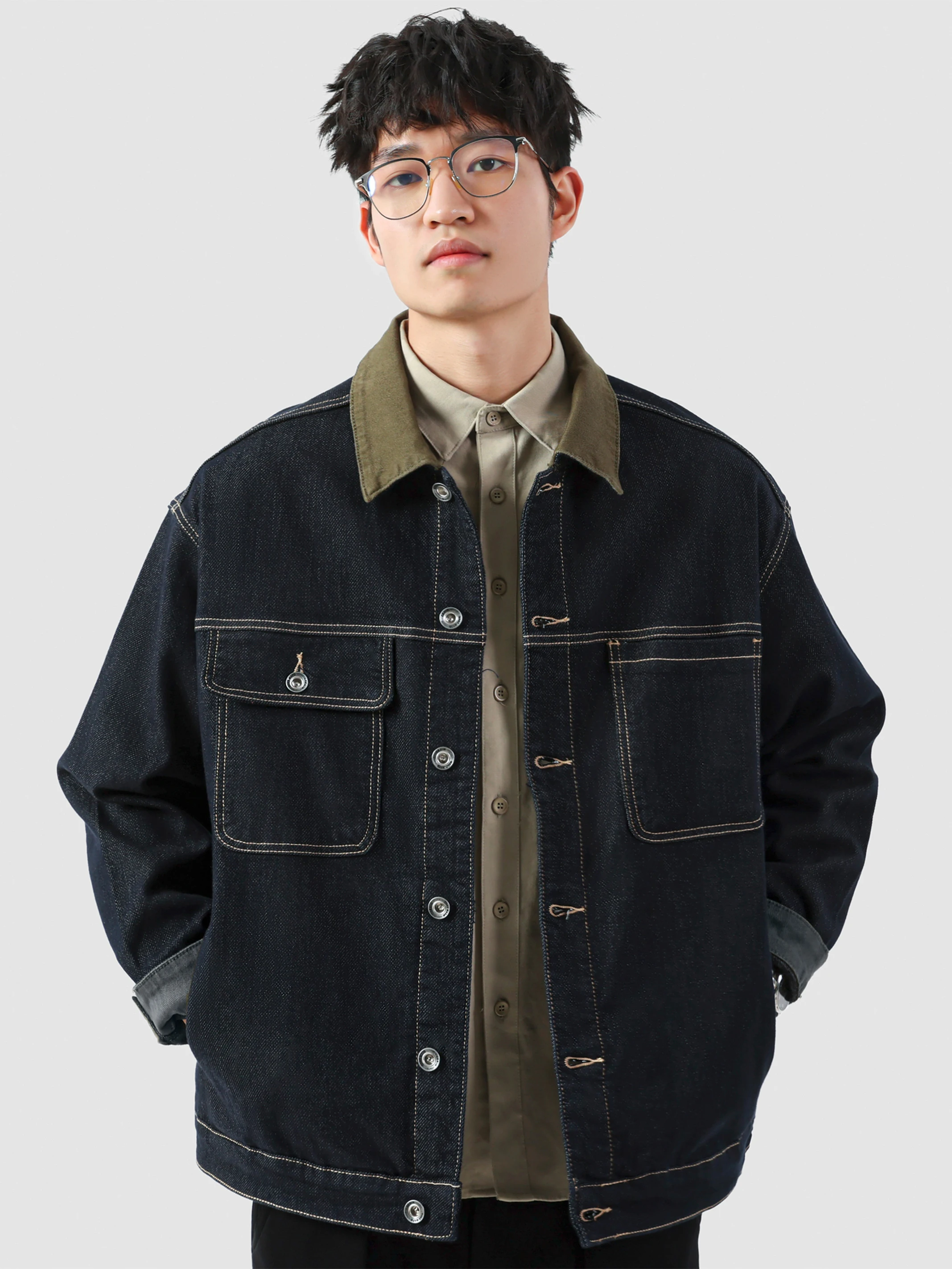 NinPure Premium Vintage Washed Denim Jacket Men's Loose Casual Workwear Coat American Leisure Sle Spring Autumn Cotton Poly...