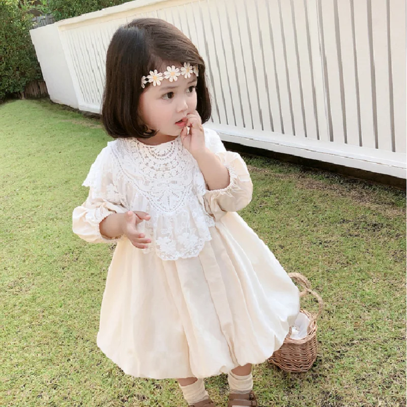 

RiniLucia Kids Dresses for Girls Spring Girl Dress Child Baby Sweet Puff Sleeve Princess Dress Lace Dress Baby Girl Clothes