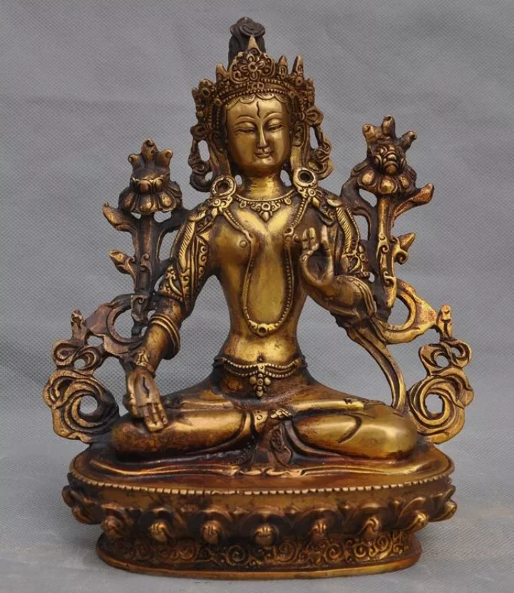 Старый Будда Позолоченная Бронзовая Статуя Буддизма Тара Кван-Инь ~Wish U Wealth