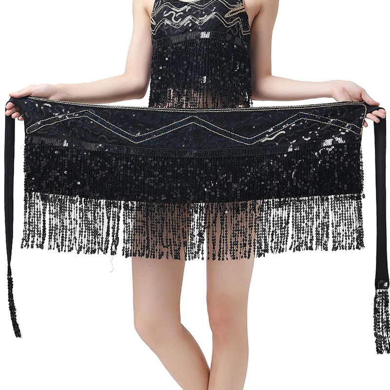 Женский танцевальный хип-шарф с блестками и кисточками