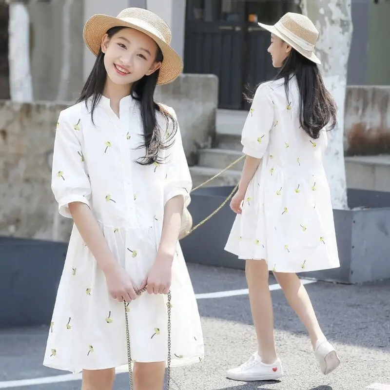 

2022 summer kids teenager girls half sleeve beach princess floral Dandelion dress children girl fashion formal 9 10 11 12 year