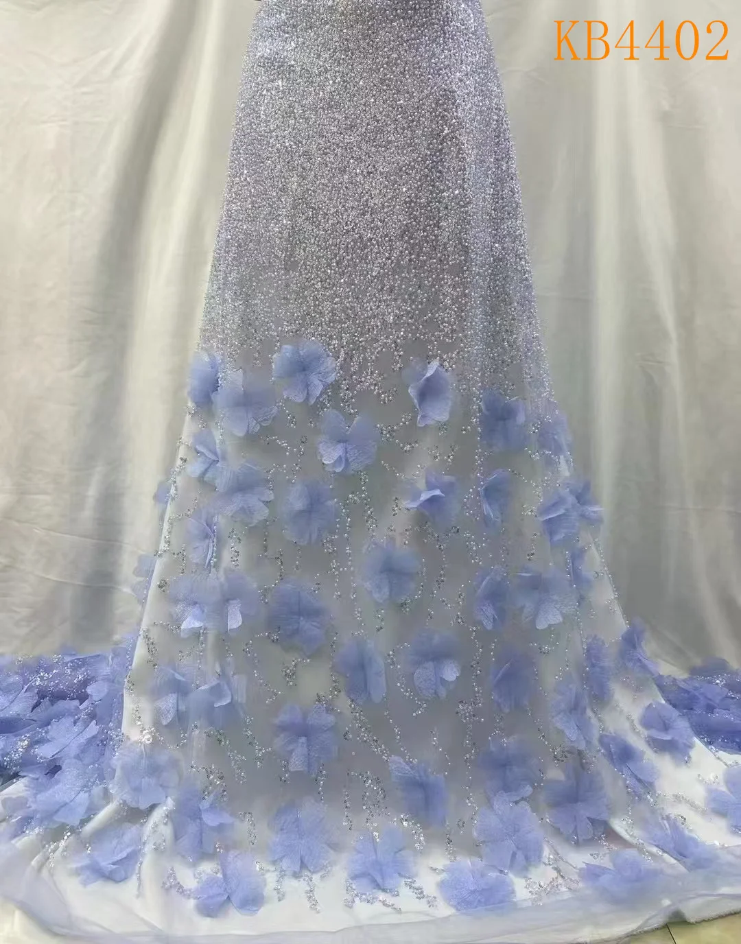 Белая 3D цветочная кружевная ткань с бисером французская сетка кружевное