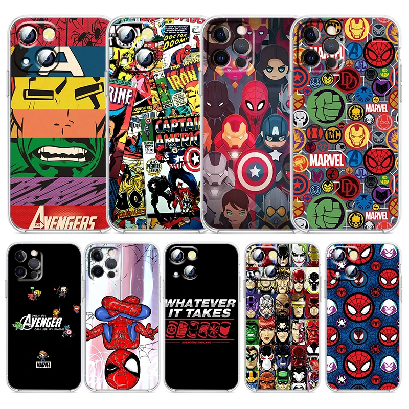 

Marvel Avengers Cute Logo For Apple iPhone 13 12 11 mini 8 7 6 5 XS XR X SE 2020 Pro Max Plus Transparent Soft Phone Case Capa