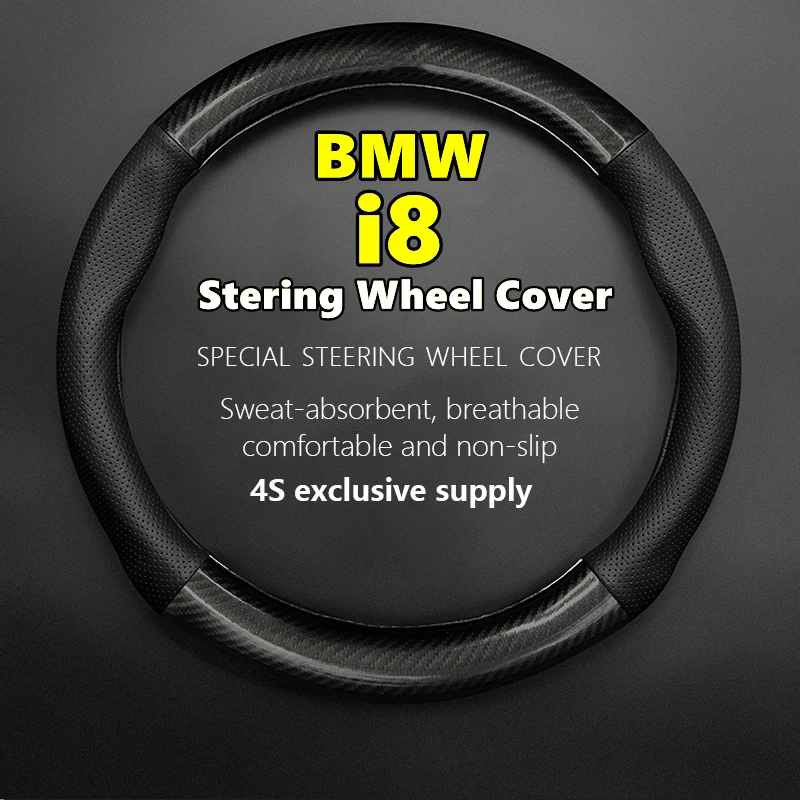 

Fiber Leather For BMW I8 Steering Wheel Cover Genuine Leather Carbon Fiber Fit 2014 2016 2019 2020