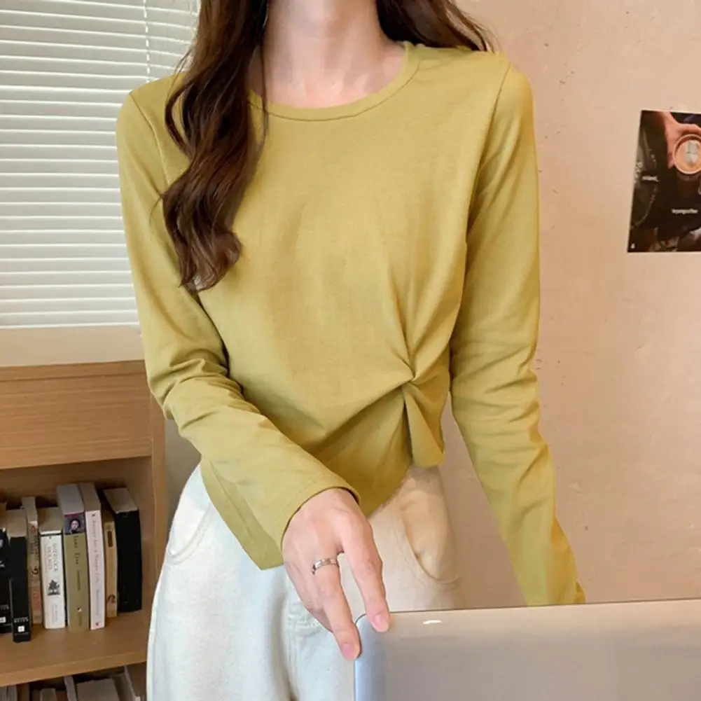 

Fashion Lady Pullover Breathable Long Sleeves Stretchy Ladies Fashion Side Knot Pullover Tee Shirt Bottoming Shirt Workwear