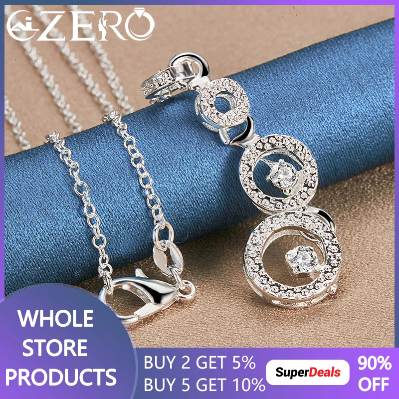 

925 Sterling Silver Three Round Circle Crystal Zircon Pendant Necklace 16-30 Inch Chain Luxury Wedding Party For Women Jewelry