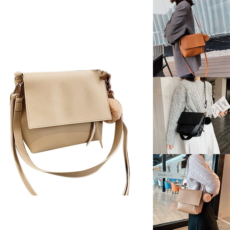 Маленькая сумка ASDS в Корейском стиле для девушек, мессенджер с помпоном, ретро саквояж на плечо