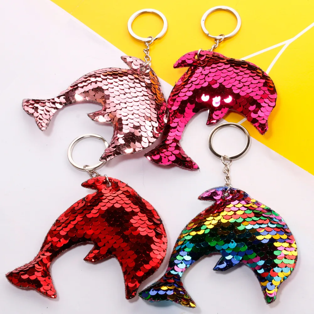

Fish Scale Sequin Keychain Dolphin Marine Creature Car KeyRing Bag Hanging Jewelry Accessories Pendant