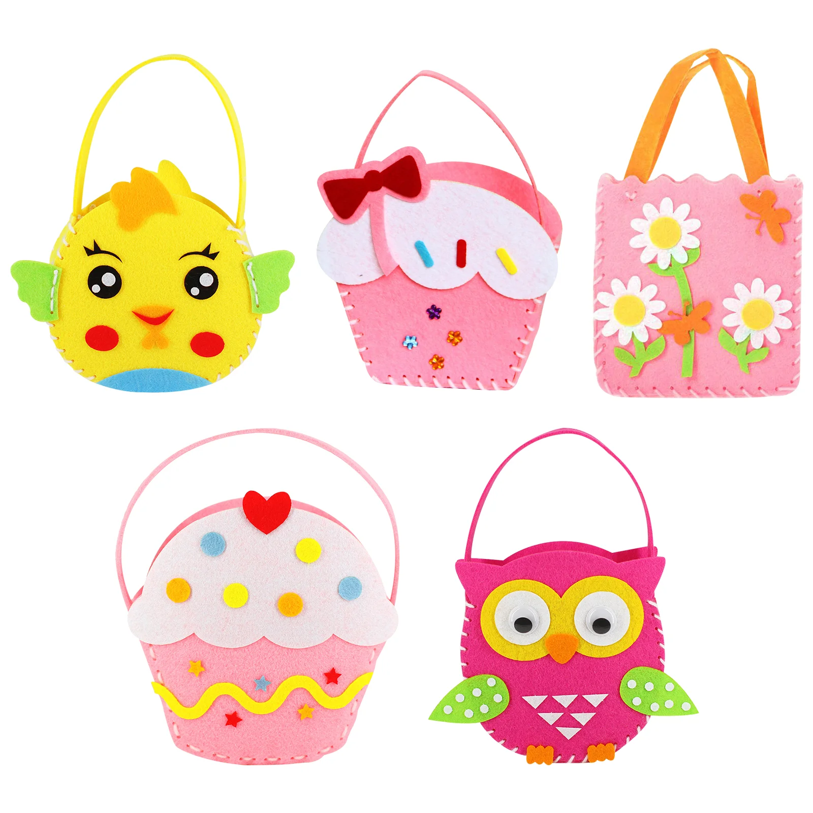 

5 Sets Felt Bag Making Kit Various Cartoon Pretty Felt Bag Making Kit Felt Sewing DIY Kit for DIY Craft Children Kids