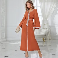 robe femme musulmane new orange round neck magic diamonds muslim dress women belt arab traditional abayas for women