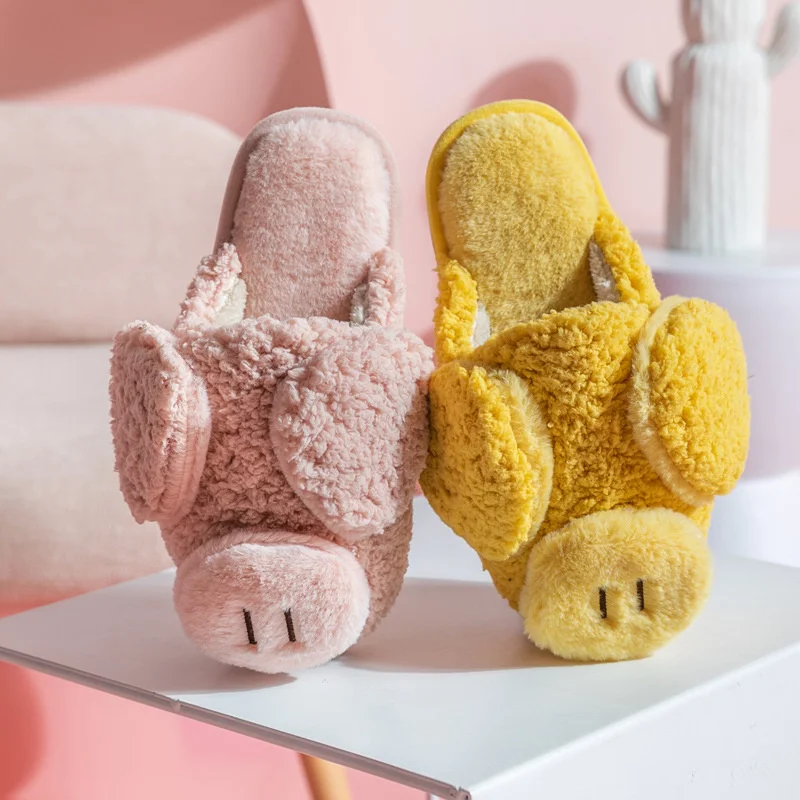 

Funny Slipper 2022 New Winter Cotton Slippers Women's Cute Pig Shape Thickened Plush Warm Fur Slippers Man Couple
