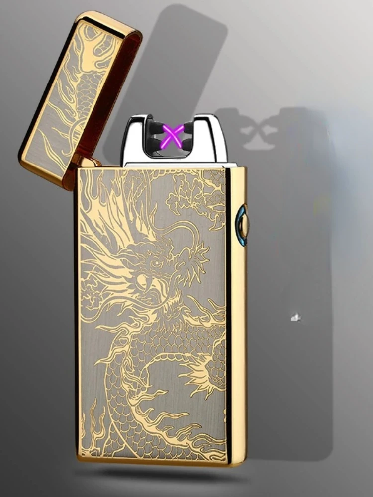 

High-end dual arc lighter USB charging windproof lighter flameless lighter LED power display lighter man gift cigarette lighter