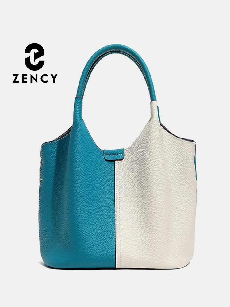 Zency 2023 Women's Soft Leather Designer Bag Retro Patchwork Bucket Tote Handbag Female Large Capacity Composite Bag Crossbody
