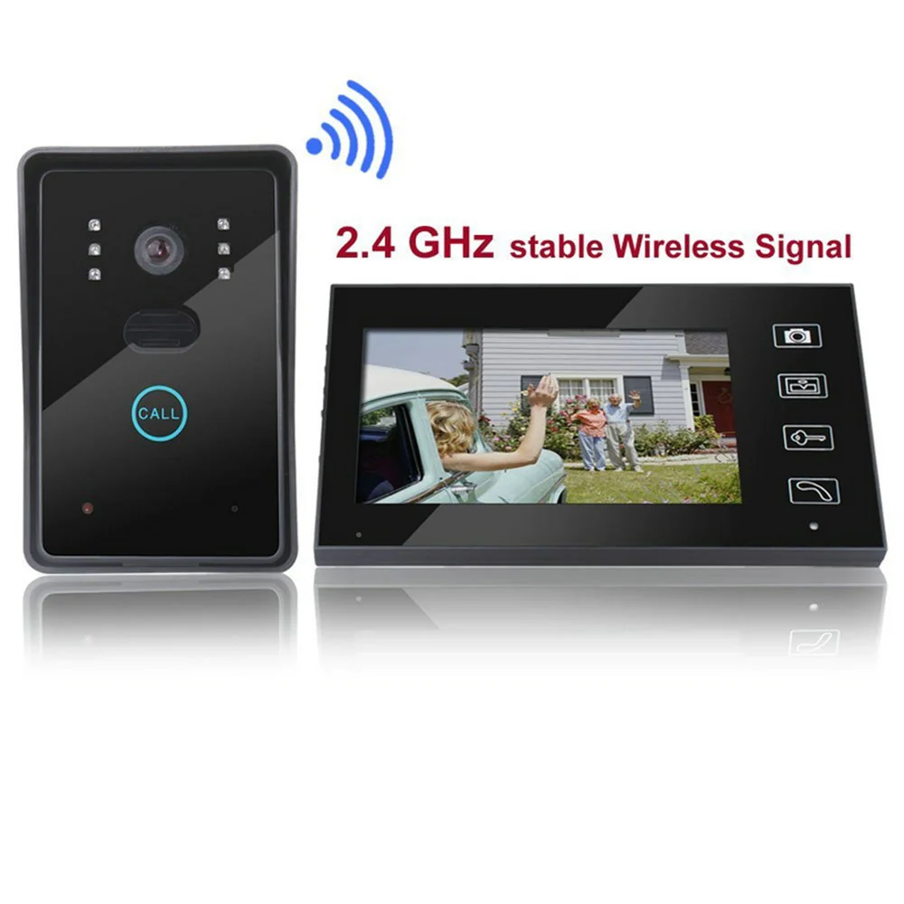 

2.4GHz Wireless 7''Touch Key Screen Video Door Phone Intercom Access Control System Doorbell Built-in Battery Night Vision Best