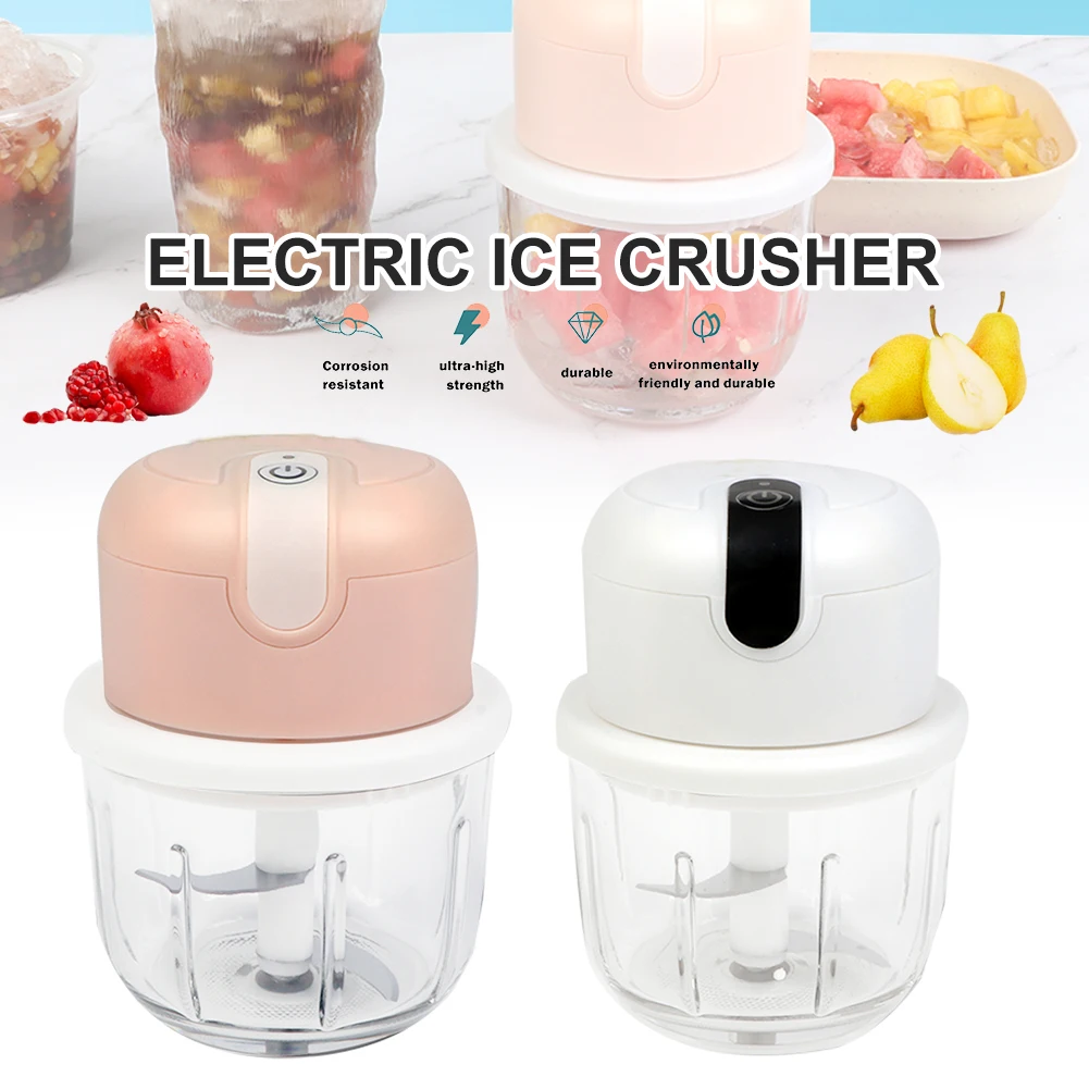 

Mini Garlic Chopper Electric Ice Crusher Food Processor USB Rechargeable 300ml Glass Bowl with Lid for Ice Garlic Pepper Chilli