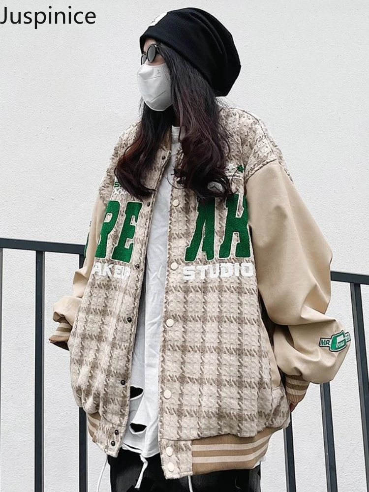 

Juspinice Vintage Jacket Baseball Cyber Y2k Basic Autumn Jacket Spring Clothes for Techwear Loose Women Clothing Outerwear Coat