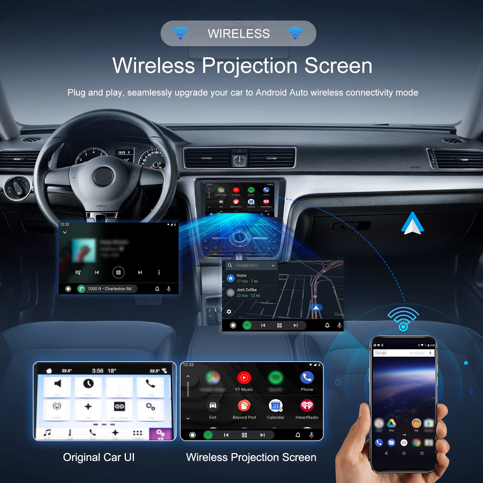 Автомобильная приставка Podofo проводной/беспроводной адаптер с USB/Type-C Bluetooth Wi-Fi