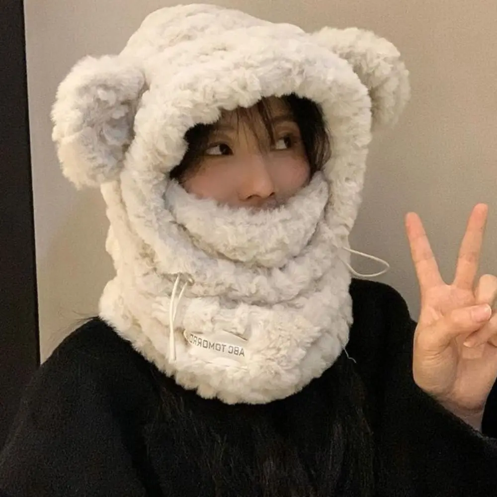 Плюшевые шапочки с медвежьими ушками утолщенная теплая шапка-балаклава защитная