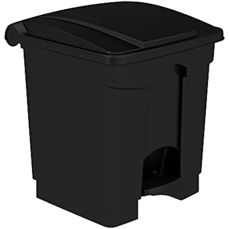 

Products Plastic Step-On Trash Can for Hands-Free Disposal, Great for Home/Commercial Use, 8 Gallon, Black (9924BL)