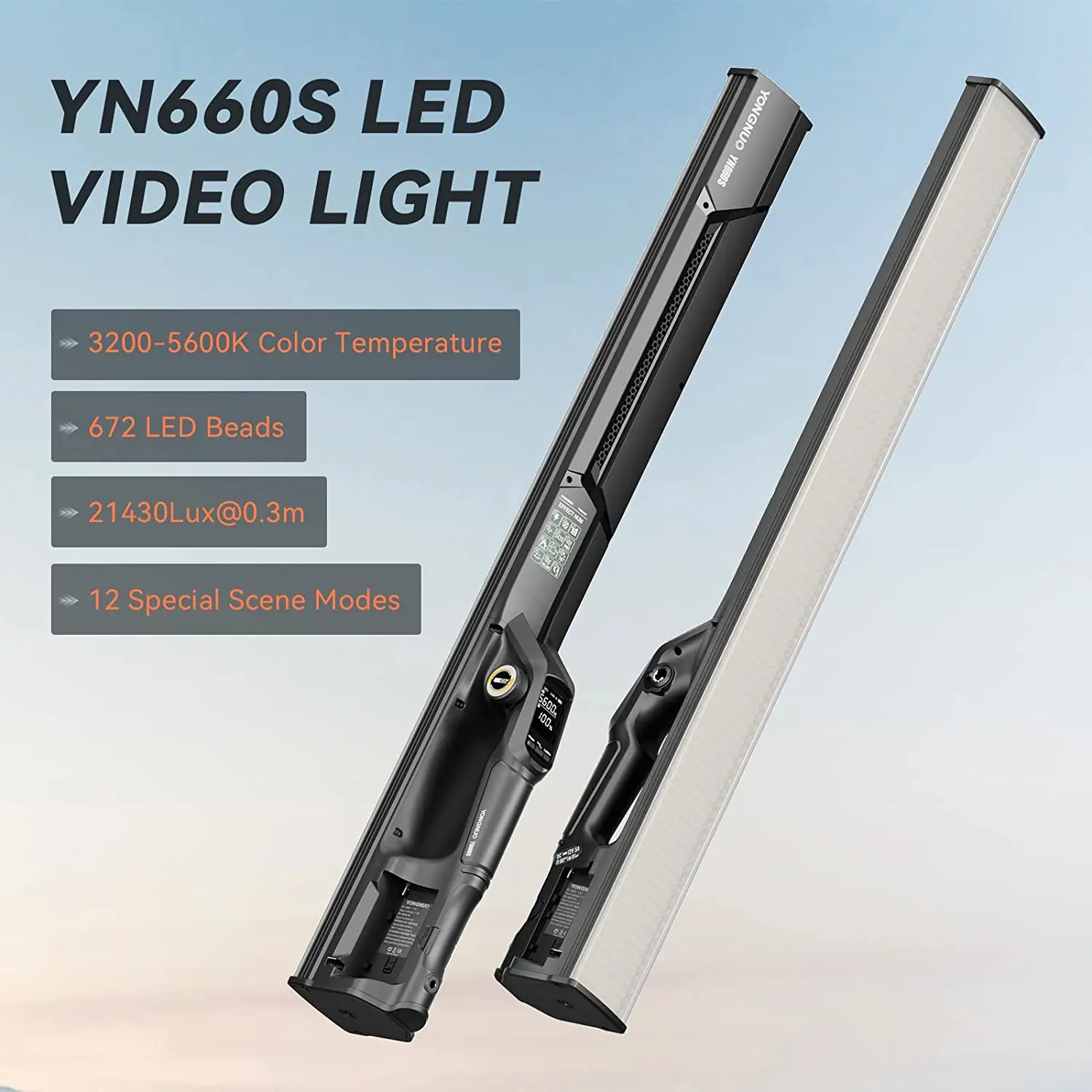 

YONGNUO YN660S Handheld Light Stick LED Video Light Wand 3200-5600K CRI95+ APP Control Bag for Video Recording Live Broadcast