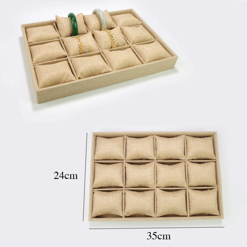 

Jewelry Organizer Watch Bracelet Display Tray Ring Pendant Plate Watch Pillow Decoration Multi-Grid Jewelry Storage Case 35*24Cm