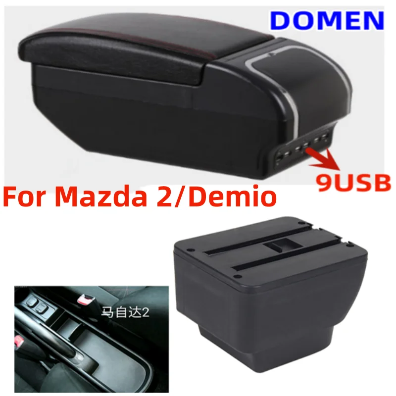 

For Mazda 2/Demio Armrest box Rotatable PU Leather Center Centre Console Storage Box with ashtray car accessories