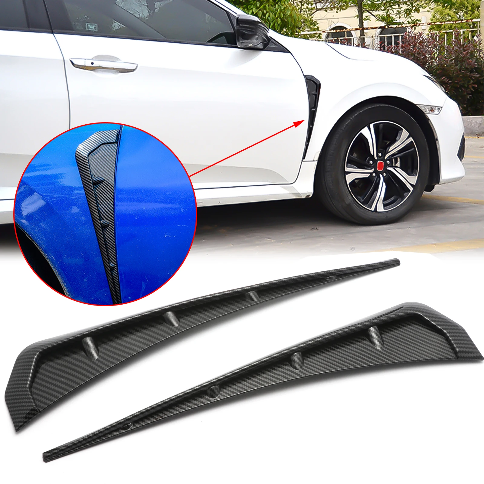 

Carbon Fiber Texture Front Fender Side Vent Air Wing Cover Trim Decorative Sticker For Honda Civic 2016-2021
