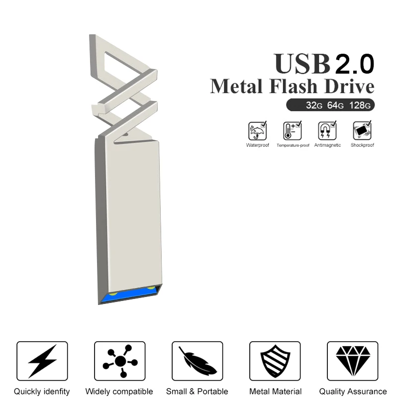 

USB-флеш-накопитель металлический водонепроницаемый, 32/64/128 ГБ
