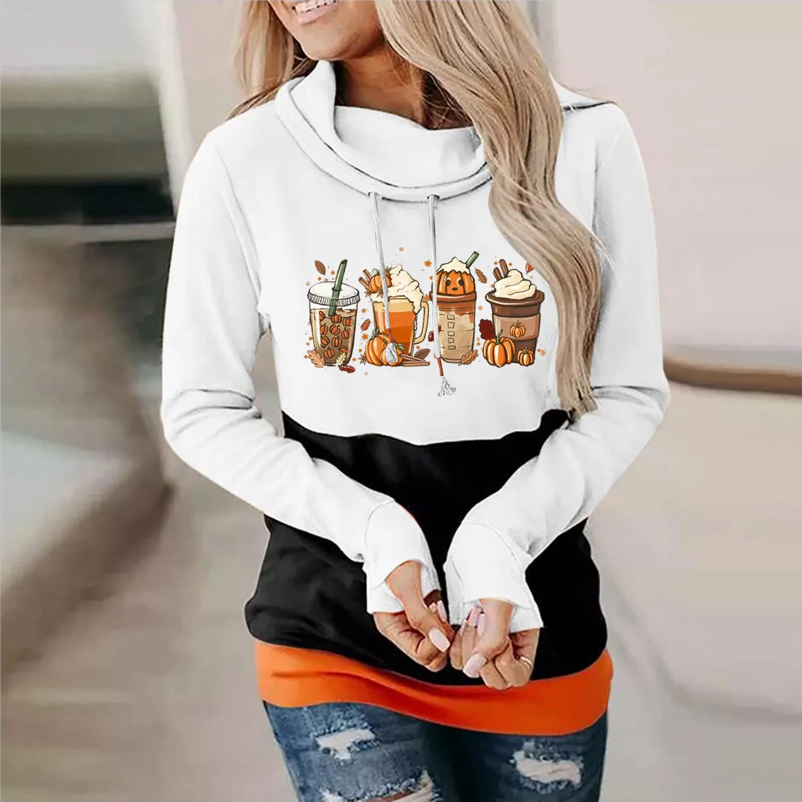 

Women Halloween Printing Sweatshirt Casual Long Sleeve Hooded Loose Drawstring Hoodie Pullover Pullover Hoodie