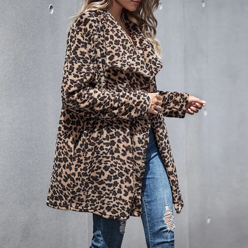 Leopard Faux Fur Vintage Coat Women Fuzzy Plush Long Sleeve Jacket Oversized Loose Lapel Collar Warm Parka 2023 Thick Streetwear
