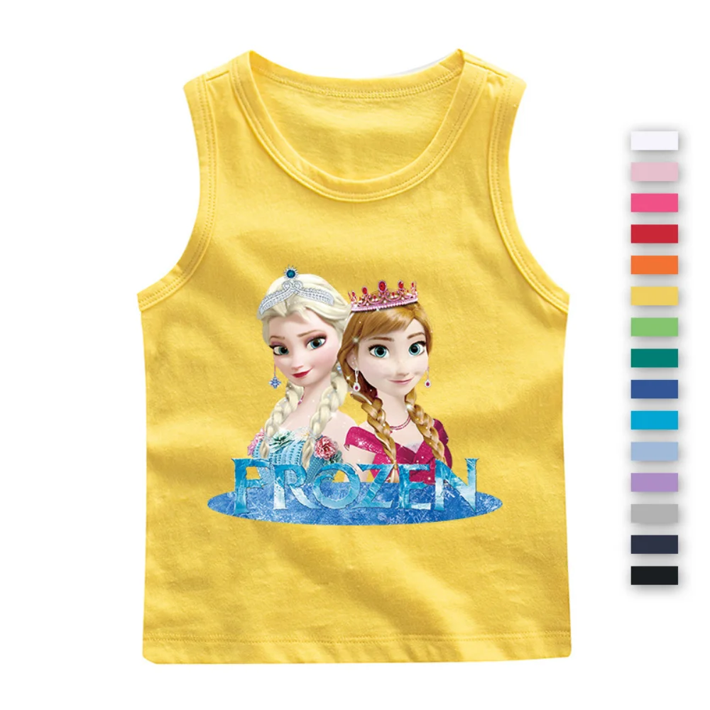 

Girls' Casual Cotton Vest Frozen Elsa Anna Sister Print Tank Top Disney Children's Clothing Summer 2-13 Years Sleeveless T-shirt