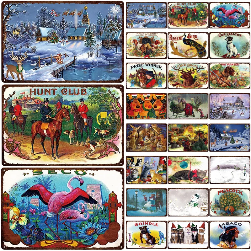 

Vintage Hunt Club Peacock Brindle Dogs Tin Signs Christmas Metal Plate Plaque Wall Decor Tin Posters For Decorating Bar Home A1