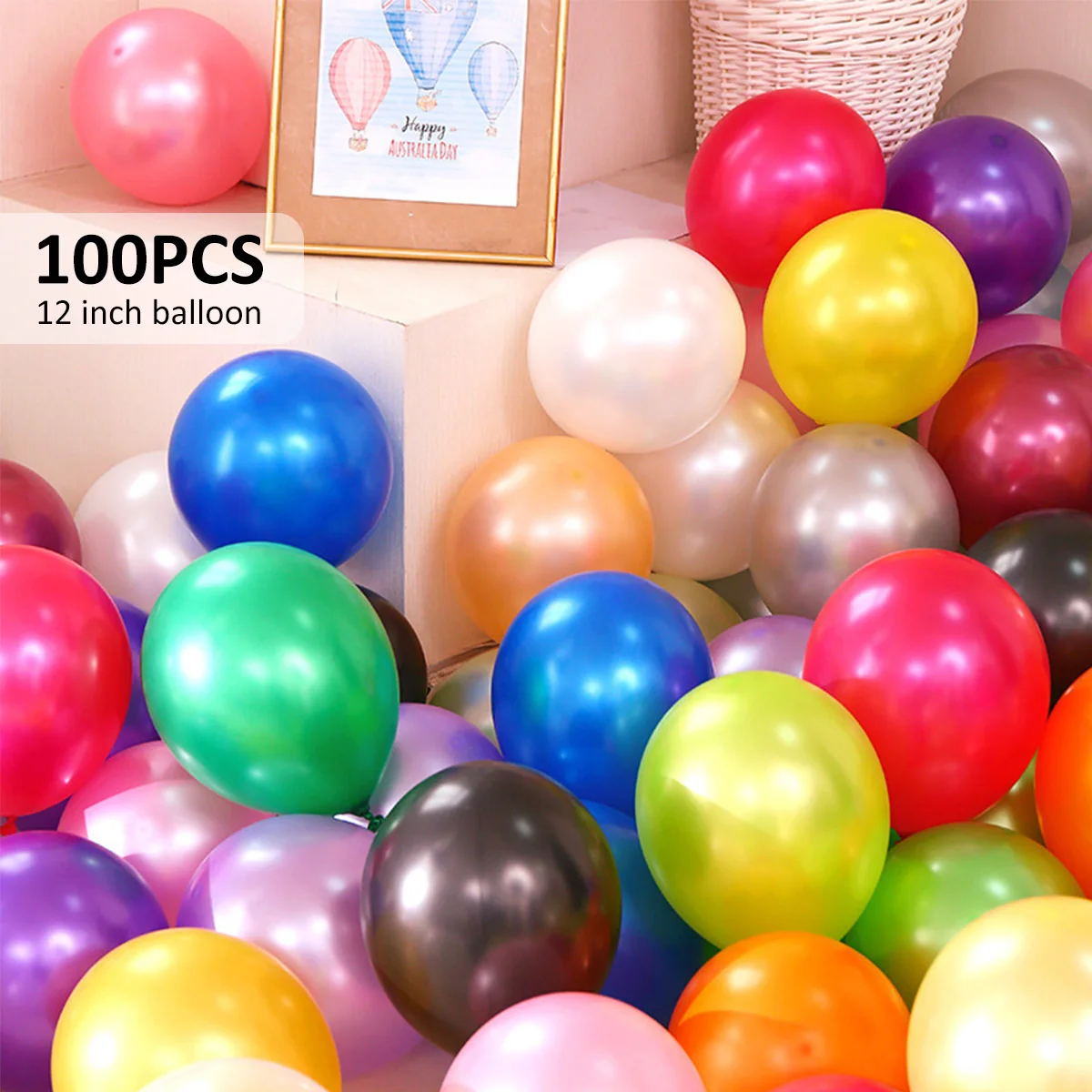 

100Pcs 12inch Pearlescent Balloons Thicken Latex Pearl Round Balloons Reusable Balloon Party Balloon Decoration for Wedding