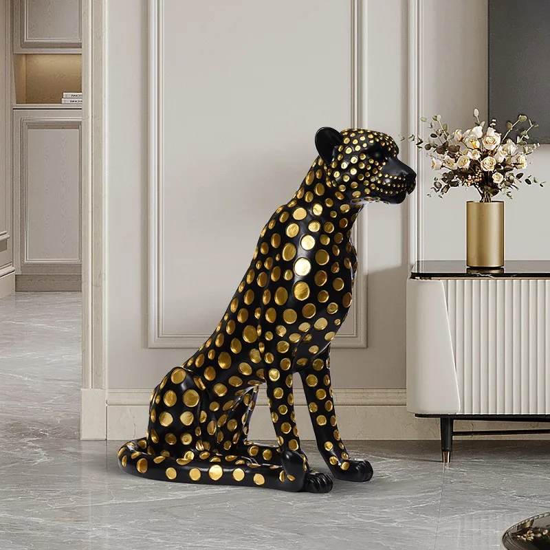 

Fortune Leopard Statues Home Decor Resin Interior Figurines Office Living Room Decoration Creative Home Accessories Artwork Gift