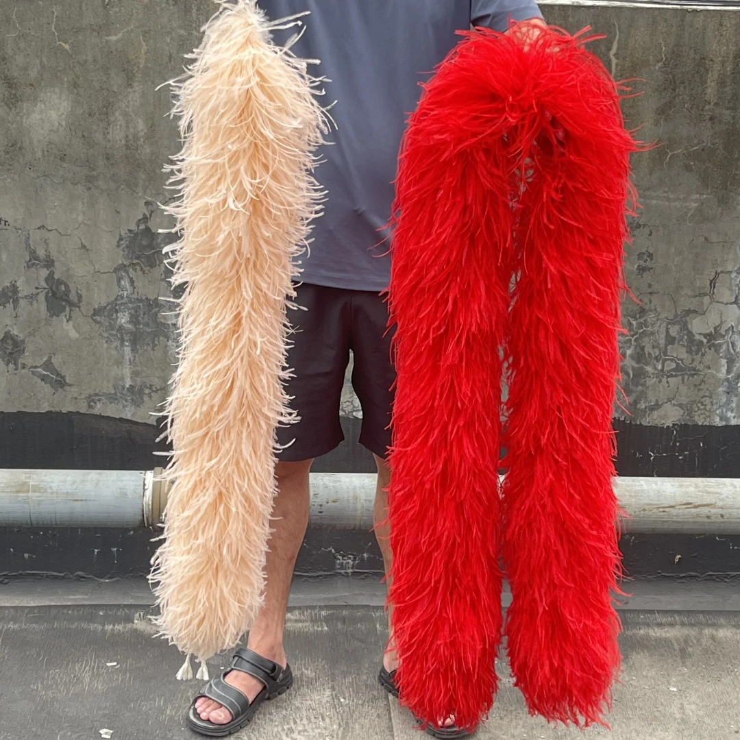 

2Meter 20PLY Fluffy White Ostrich Feather Boa for DIY Wedding Dress Ostrich Plumes Decoration Sewing Clothing Accessories Crafts