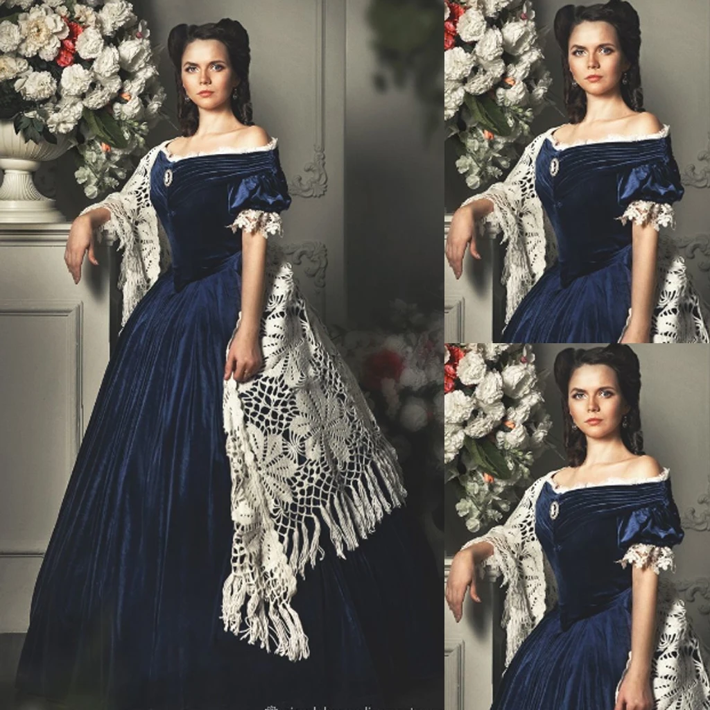 

Бальное платье гражданской войны Южная Белль, викторианское синее бархатное платье, готическое синее платье принцессы в стиле стимпанк, ви...