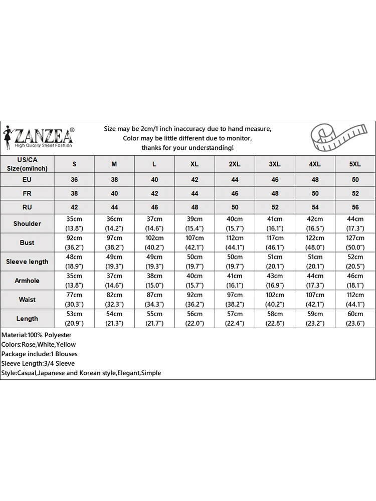 ZANZEA женские топы с расклешенными рукавами 3/4 модная однотонная блузка в стиле