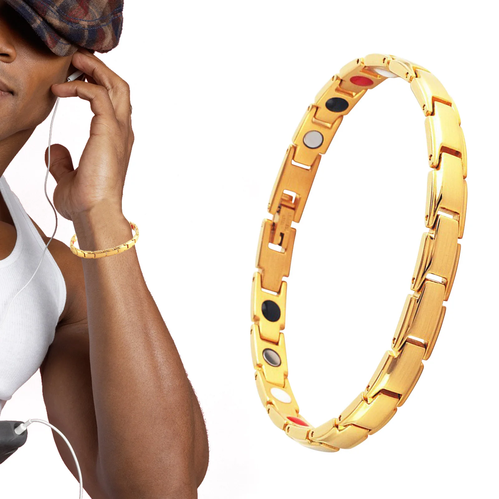 

Health Bracelet Magnetic Bracelet Modern Polished Detail Strips Electroplating Process Unisex Bracelet Fashion Exquisite Energy