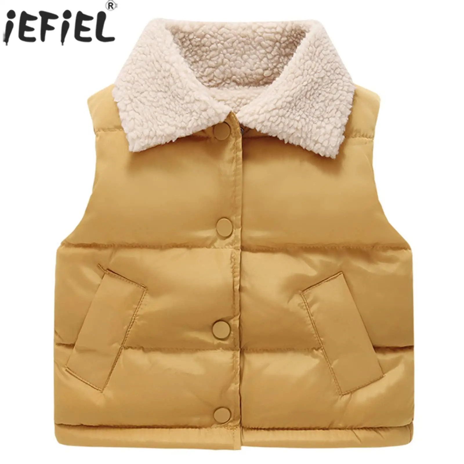 

Children Fashion Casual Warmer Vest Outerwear Sleeveless Turndown Collar Fleece Plush Thicken Waistcoat Coat Tops Streetwear