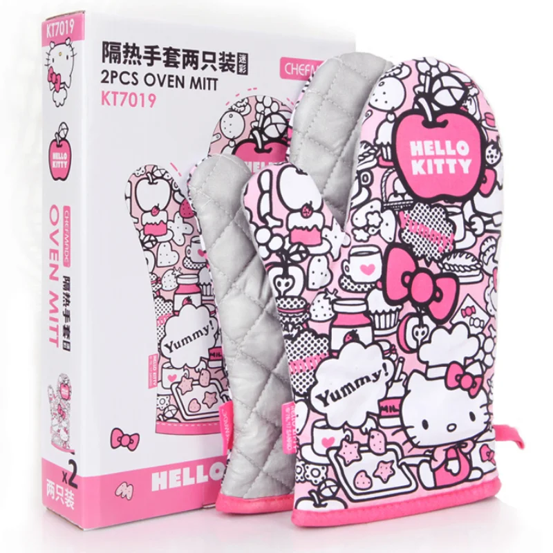 

Hello Kitty Cartoon Microwave oven thickened with high temperature resistant gloves 2 pieces of striped heat insulation cover