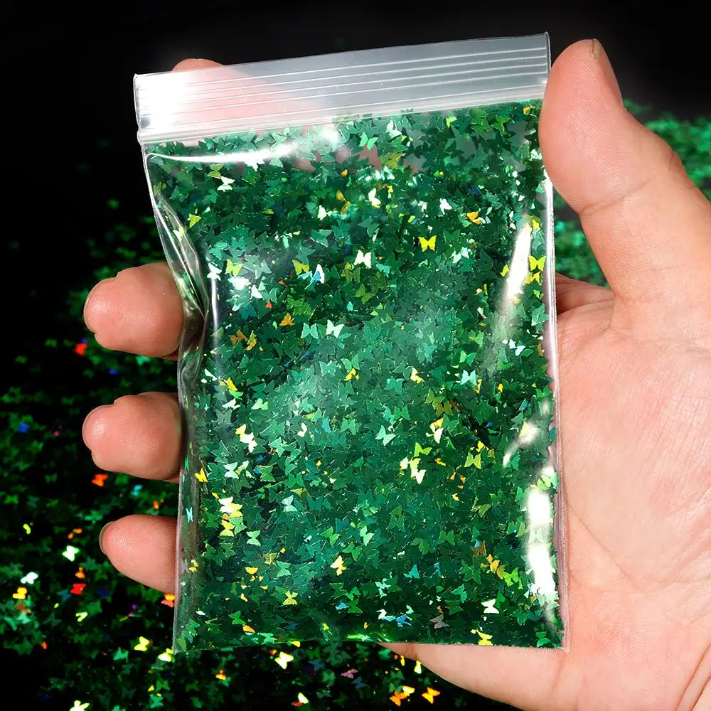 Лазерные блестки для ногтей в виде бабочки 12 цветов 5 мм