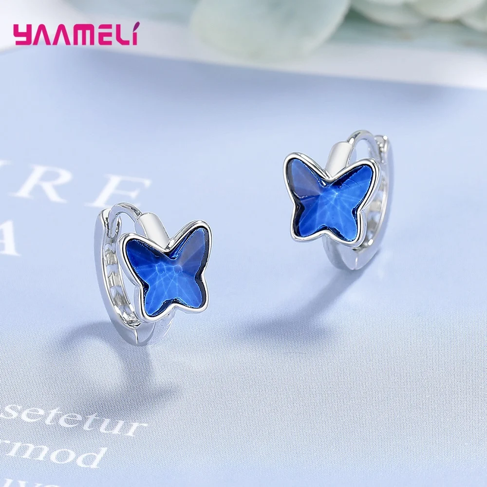 Женские серьги-кольца в виде бабочки из серебра 925 пробы